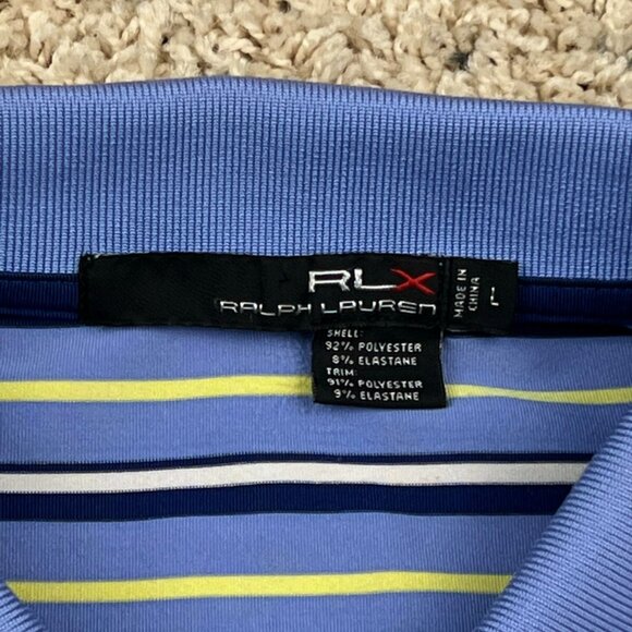 RLX Ralph Lauren Men Golf Polo Shirt Blue Yellow Striped Short Sleeve Large - Picture 3 of 11
